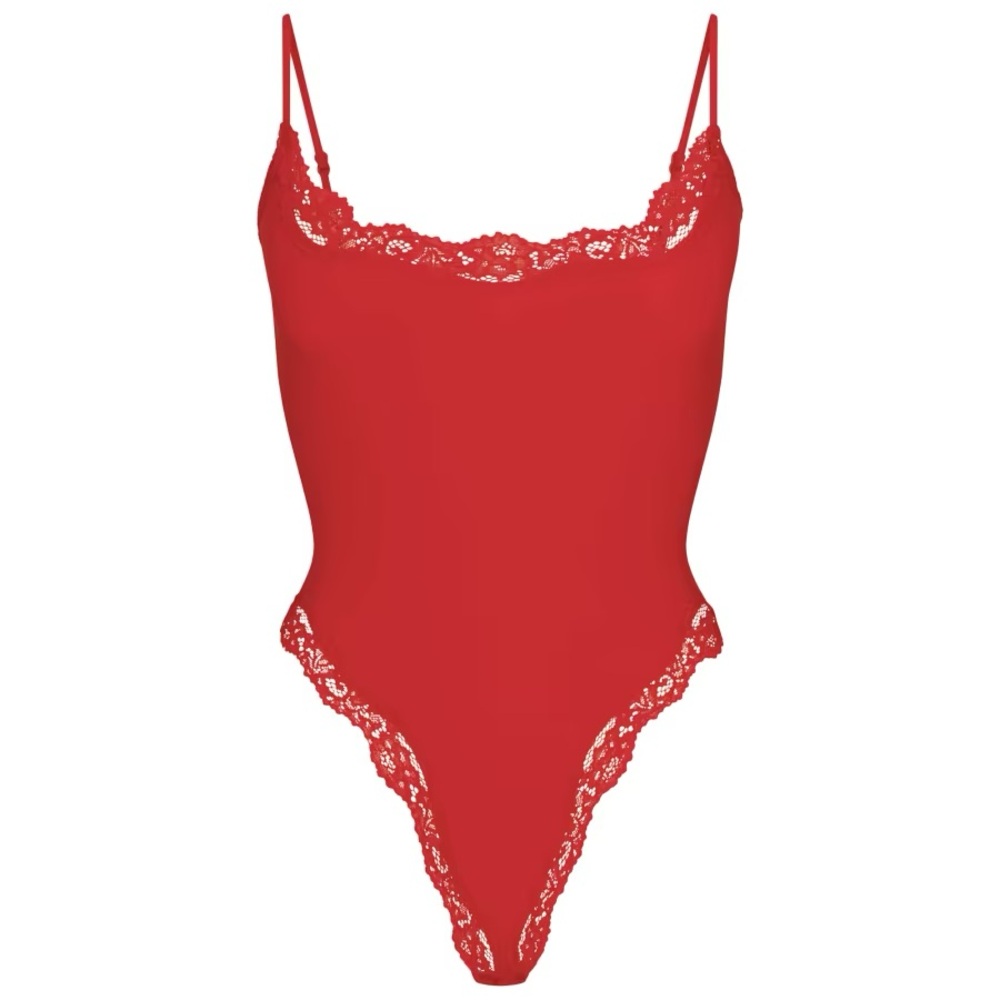Skims Fits Everybody Red Lace Bodysuit